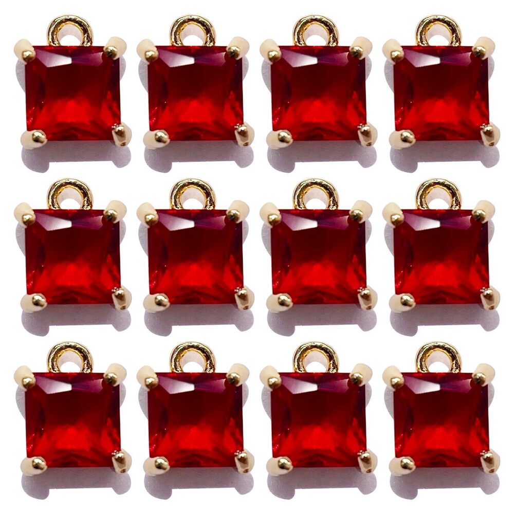 3977 12Pcs Square Birthstone Charms Red Crystal Rhinestone Gemstones